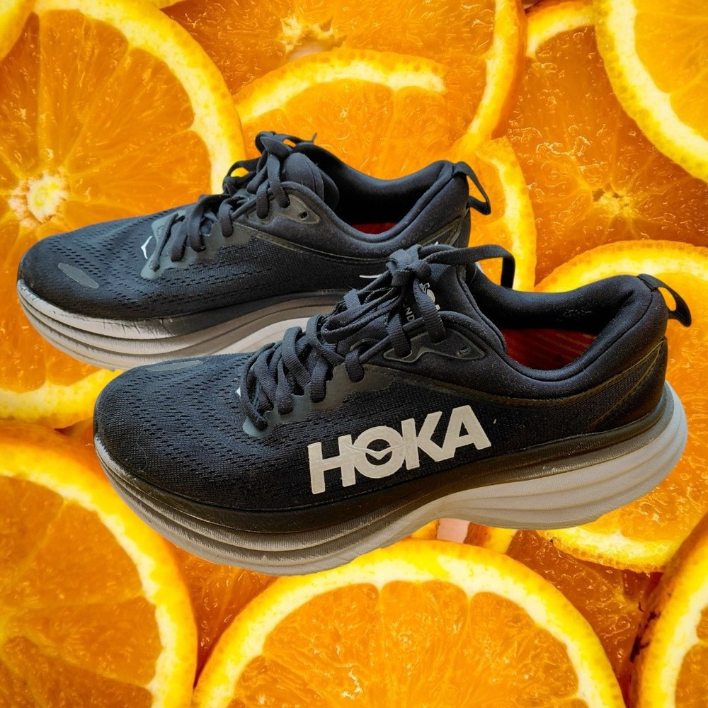 Hoka One One Bondi 8 Womens 7.5B Black White Running Shoes 1127952 BWHT